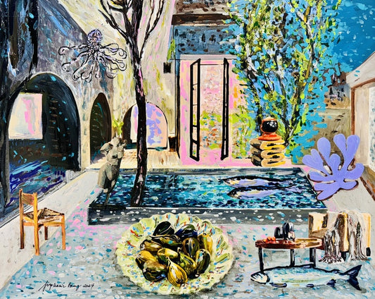 Big Pool Suite with Fresh Figs, 2024, mixed media on canvas, 50 x 40 cm. / 19.6 x 15.7 in.