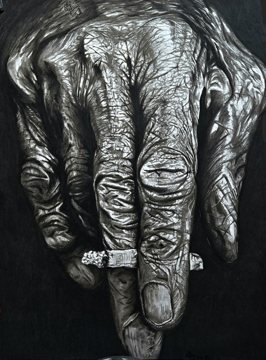 Take a Break, 2025, charcoal on hard paper, 36 x 30 in. / 91.44 x 76.2 cm.