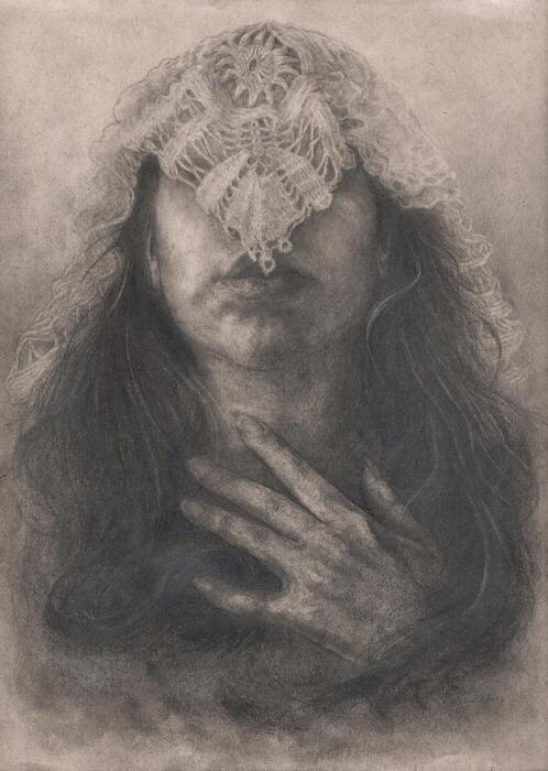 Veil, 2024, graphite, 12 x 9 in. / 30.48 x 22.86 cm.