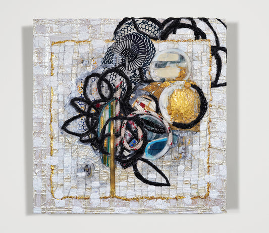 Journey's Echo, 2025, mixed media on paper, 10 x 10 in. / 25.4 x 25.4 cm.