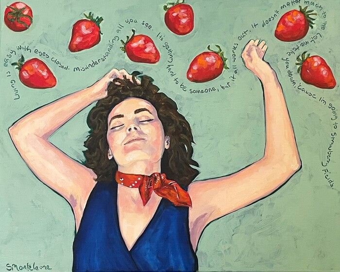 Strawberry Fields, 2025, acrylics on canvas, 16 x 20 in. / 40.64 x 50.8 cm.