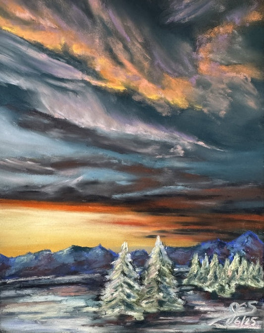 Winter Skies, 2025, soft pastels, 10 x 8 in. / 25.4 x 20.32 cm.