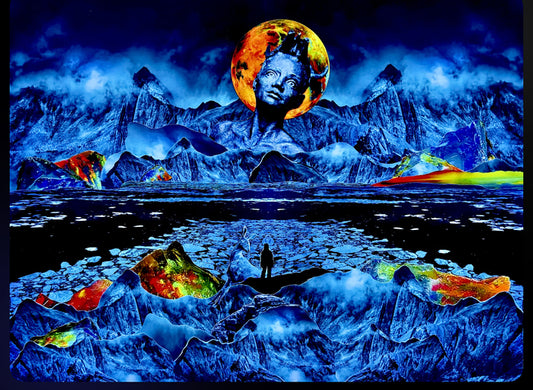 Watcher on the Horizon, 2025, hybrid collage, 17 x 22 in. / 43.18 x 55.88 cm.