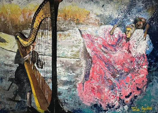 The Jollification of the Harp, 2025, acrylic on canvas, 46 x 58 in. / 116.84 x 147.32 cm.