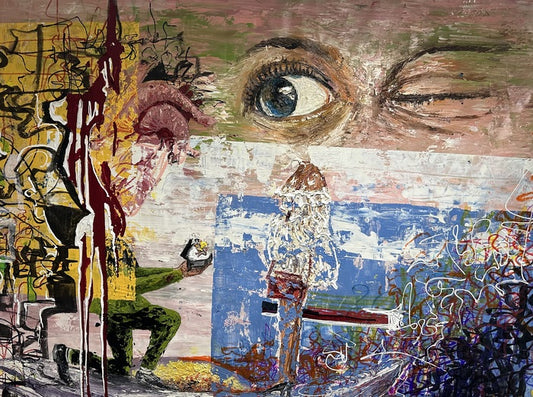 Dream Vs Reality, 2024, acrylic on canvas, 48 x 56 in. / 121.92 x 142.24 cm.