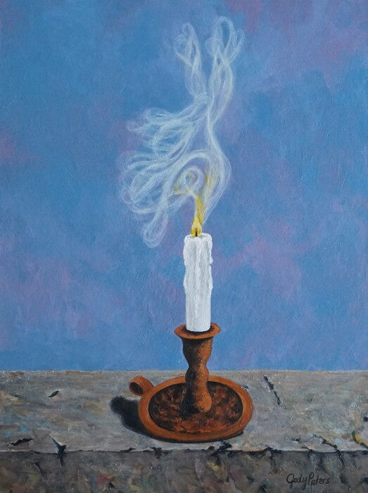 Flicker, 2025, acrylic on wood, 12 x 9 in. / 30.48 x 22.86 cm.