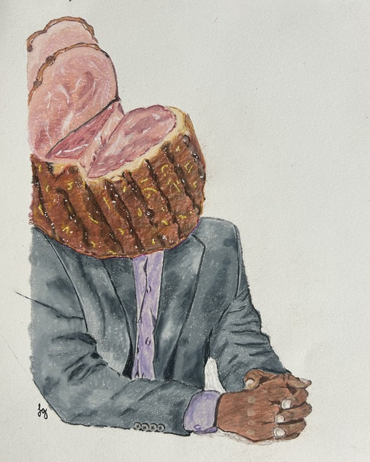 The Ham Man, 2025, colored pencil, 7.5 x 9.5 in. / 19.05 x 24.13 cm.