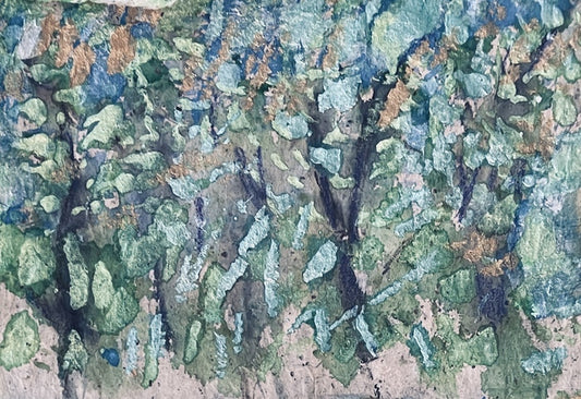 Echoes in the Leafed Labyrinth, 2025, mixed media, 10 x 12 in. / 25.4 x 30.48 cm.