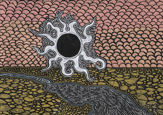Eclipse, 2025, gel pens on black paper, 12.5 x 8.5 in. / 31.75 x 21.59 cm.