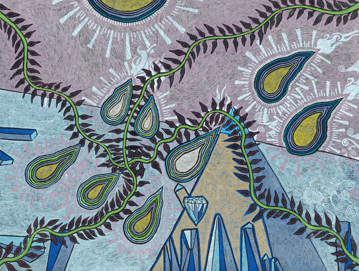 Tathagatas, 2023, gel pens on black paper, 9 x 12 in. / 22.86 x 30.48 cm.