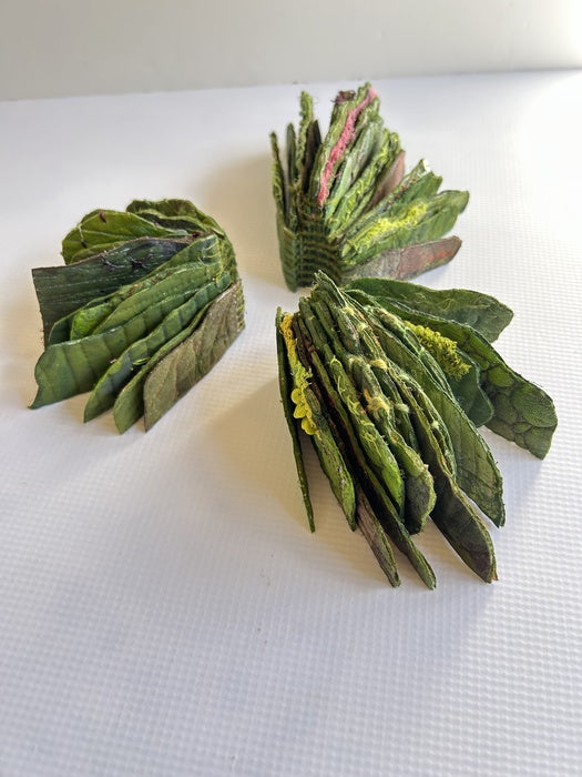 Moss Study 1-3, 2025, textile, acrylic paint, embroidery floss, 6 x 12 x 6 cm. / 2.36 x 4.72 x 2.36 in.