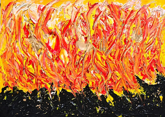 Refiner’s Fire, 2025, mixed media, 26 x 18 in. / 66.04 x 45.72 cm.