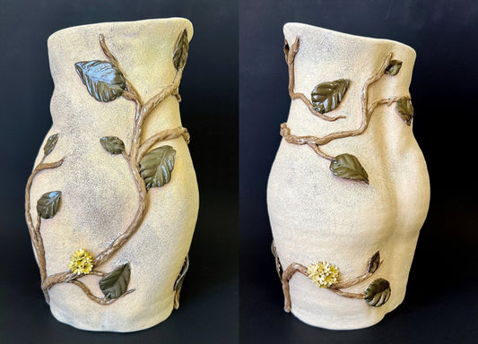 She Is Resilient, 2025, hand thrown and altered stoneware ceramic, 11 x 6.5 x 6 in. / 27.94 x 16.51 x 15.24 cm.