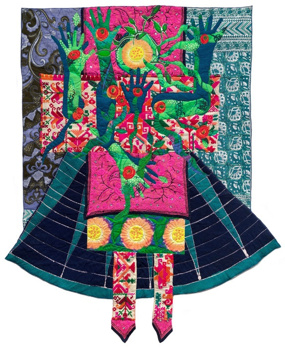 Guardian of Self Worth, 2025, textile collage, 58 x 48 in. / 147.32 x 121.92 cm.