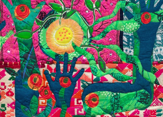 Guardian of Self Worth, 2025, textile collage, 58 x 48 in. / 147.32 x 121.92 cm.