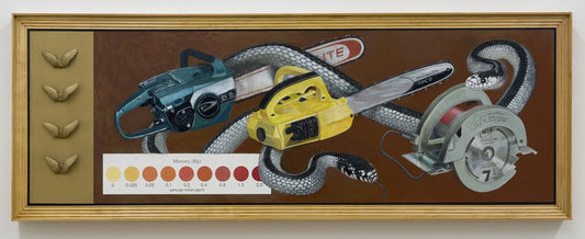 Three Brothers (Mercury's Test), 2024, mixed media, 21 x 58 in. / 53.34 x 147.32 cm.