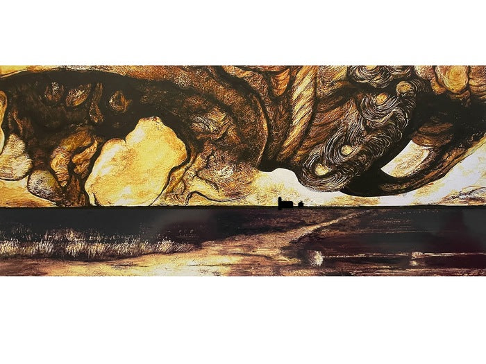 The Gods Were Angry, 2024, mixed media, 8 x 18 in. / 20.32 x 45.72 cm.