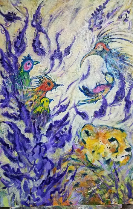 Cheetah in Fantasy Time, 2025, oil on canvas, 36 x 24 in. / 91.44 x 60.96 cm.