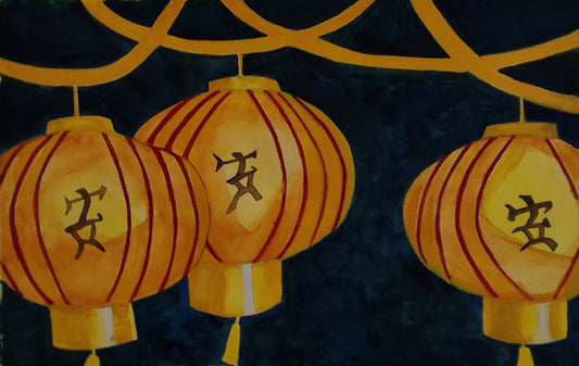 Chinese Lanterns, 2025, watercolor on watercolor paper, 11 x 17 in. / 27.94 x 43.18 cm.