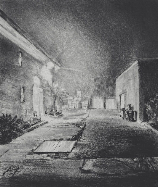 The Warm Night, 2024, charcoal on paper, 7 x 6 in. / 17.78 x 15.24 cm.