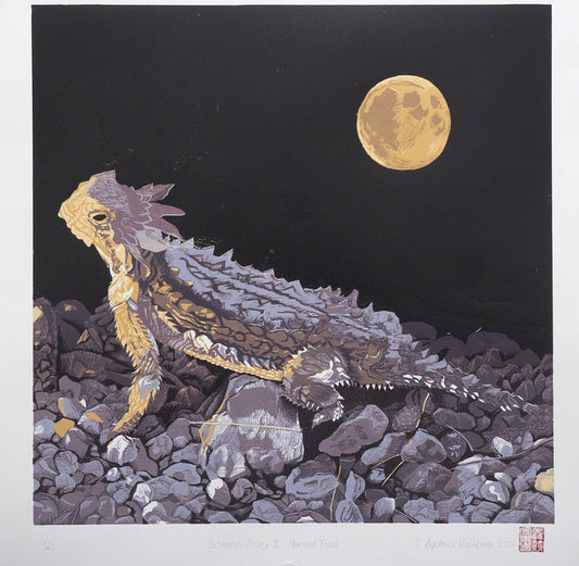 Sonoran Diary I: Horned Toad, 2025, color woodcut, 25 x 25 in. / 63.5 x 63.5 cm.