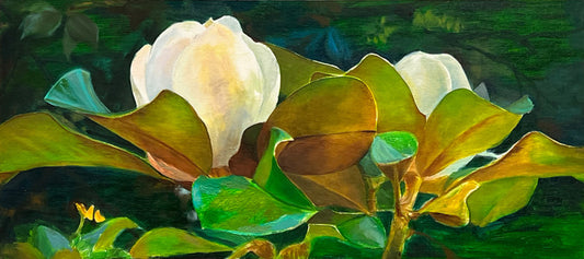 Magnolia, 2024, oil painting on wood, 22 x 9 in. / 55.88 x 22.86 cm.