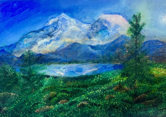 Azure Mirror of Shasta’s Calm, 2025, acrylic on canvas, 36 x 24 in. / 91.44 x 60.96 cm.