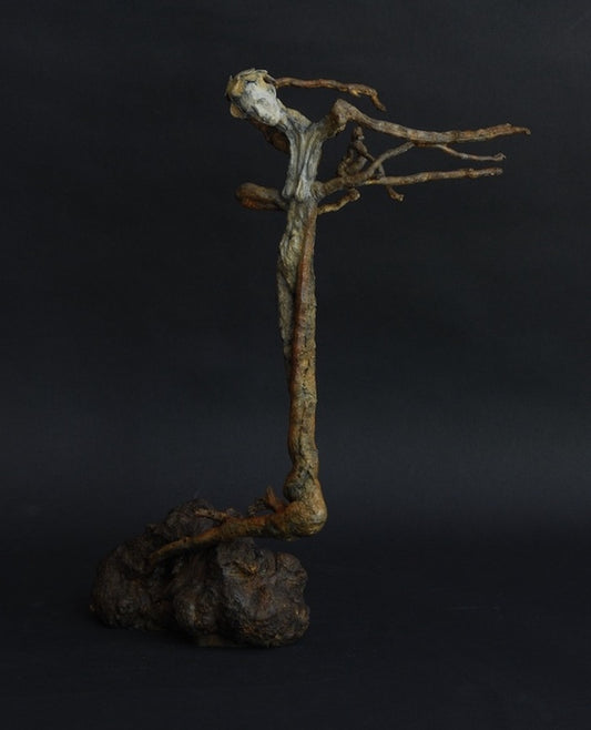 Rooted, 2021, cast bronze, 19 x 10 x 5 in. / 48.26 x 25.4 x 12.7 cm.
