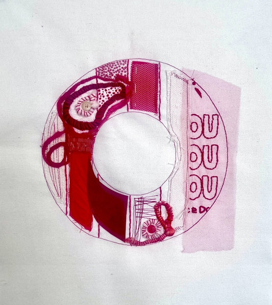 You, 2024, fabric and beads, 12 x 14 in. / 30.48 x 35.56 cm.
