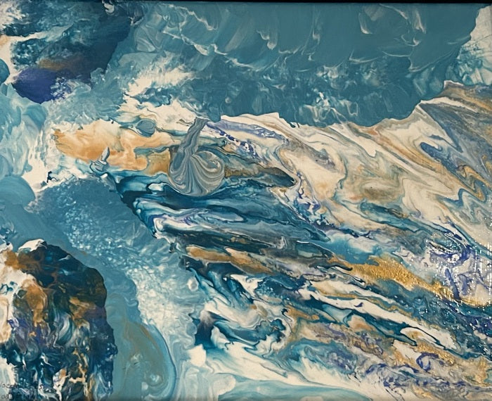 Ocean Meets Terra Firma, 2025, acrylics, 16 x 20 in. / 40.64 x 50.8 cm.