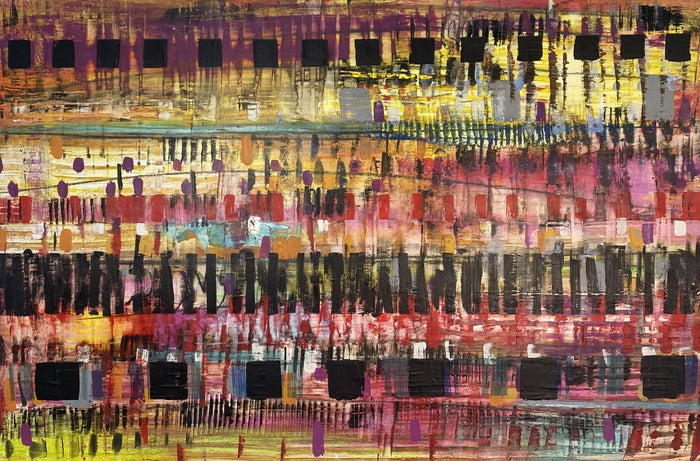 Multifaceted, 2025, encaustic wax and oil bar on panel, 24 x 36 in. / 60.96 x 91.44 cm.