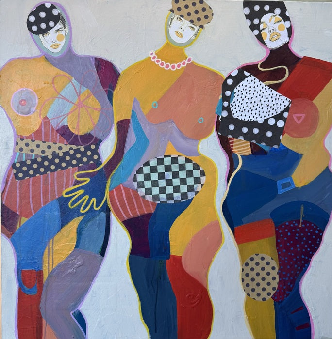 Hip Sisters, 2025, mixed media, 24 x 24 in. / 60.96 x 60.96 cm.