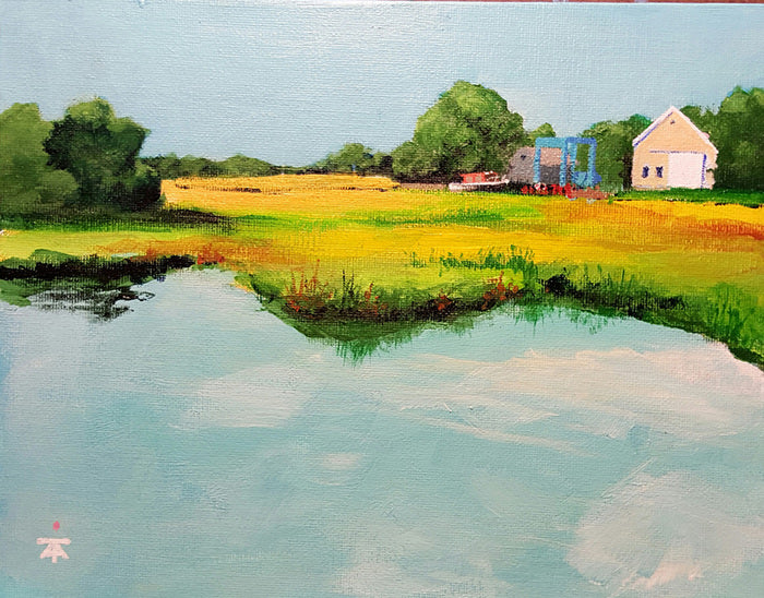 Guilford Boatyard, 2023, acrylics, 11 x 14 in. / 27.94 x 35.56 cm.