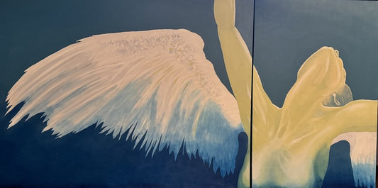 She Who Cries Gold, 2025, oil on two canvas diptych, 72 x 36 in. / 182.88 x 91.44 cm.