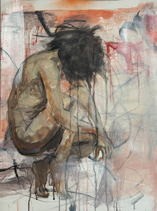 The Weight of Grief, 2025, mixed media, 24 x 18 in. / 60.96 x 45.72 cm.