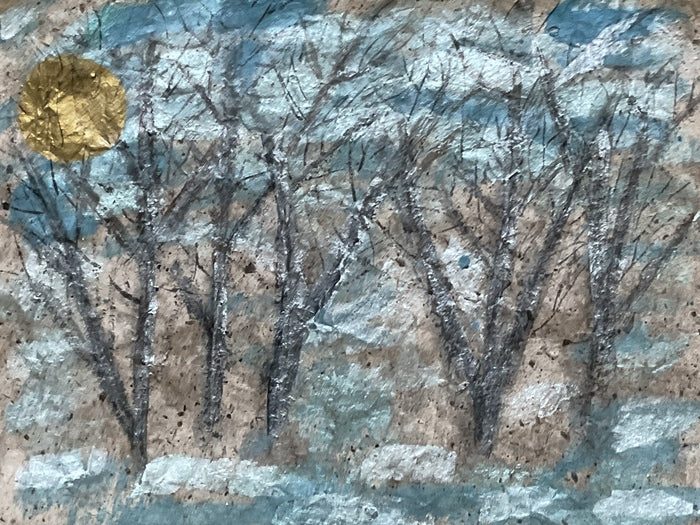 Beaver Moon Beneath the Wetland Veil, 2025, ink on handmade rice paper, 16 x 20 in. / 40.64 x 50.8 cm.