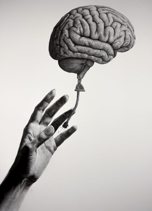 Losing the Mind, 2025, charcoal, 40 x 30 in. / 101.6 x 76.2 cm.