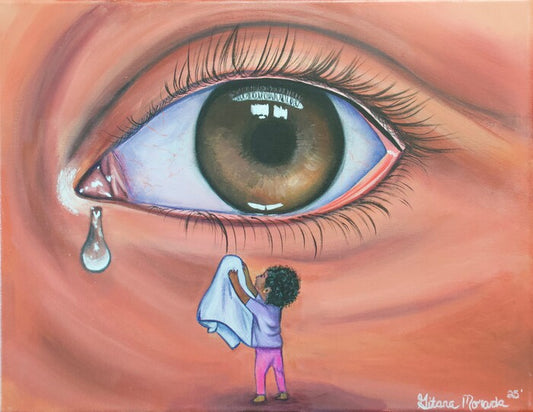 Her Hands My Healing, 2025, acrylic on canvas, 16 x 20 in. / 40.64 x 50.8 cm.