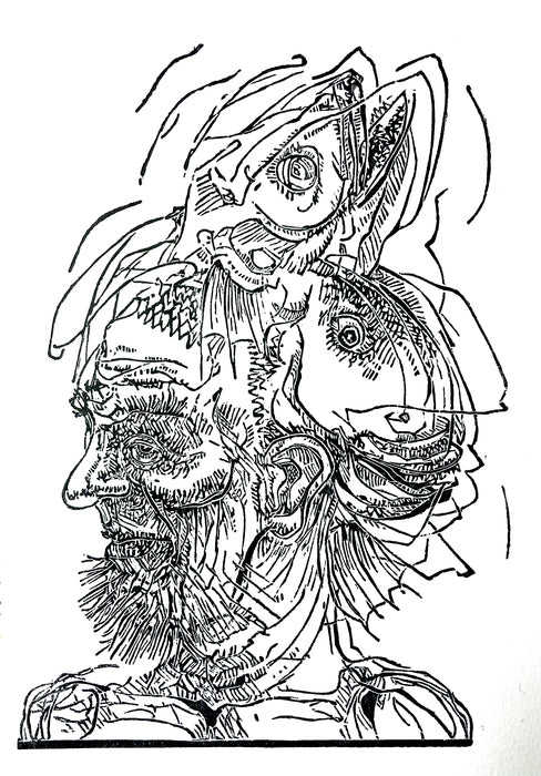 Fish Dream 13, 2025, wood engraving, 5 x 7 in. / 12.7 x 17.78 cm.