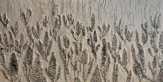 The Meadow, 2025, acrylic and modeling paste, 24 x 48 in. / 60.96 x 121.92 cm.