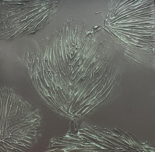 Pine Needles #2, 2025, acrylic and modeling paste, 12 x 12 in. / 30.48 x 30.48 cm.