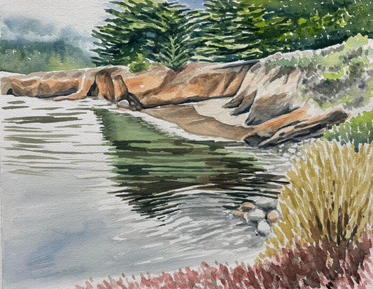 Cove at Point Lobos, 2025, watercolor on paper, 11 x 14 in. / 27.94 x 35.56 cm.