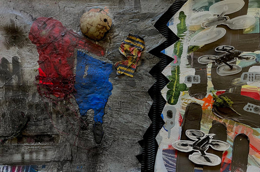 Search Party, 2025, mixed media, 14 x 21 in. / 35.56 x 53.34 cm.