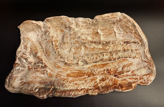 After The Flood, 2025, woodfired stoneware, 4.5 x 30 x 20 cm. / 1.7 x 11.8 x 7.8 in.