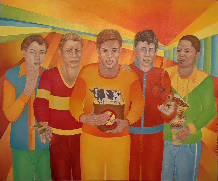 SCHOOL LUNCH 23 'What Will We Eat", 2025, oil, 40 x 48 in. / 101.6 x 121.92 cm.