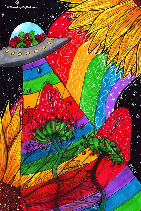 Sunflower Galaxy, 2021, copic marker, 12 x 9 in. / 30.48 x 22.86 cm.