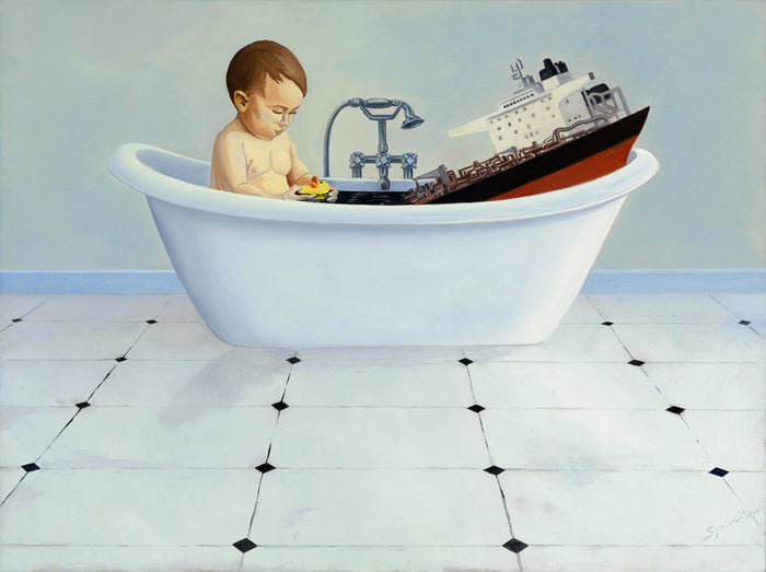 Baby in the Bath, 2024, oil on canvas, 16 x 20 in. / 40.64 x 50.8 cm.
