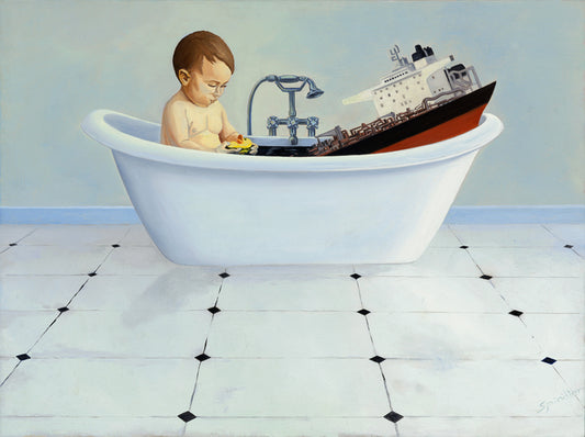 Baby in the Bath, 2024, oil on canvas, 16 x 20 in. / 40.64 x 50.8 cm.