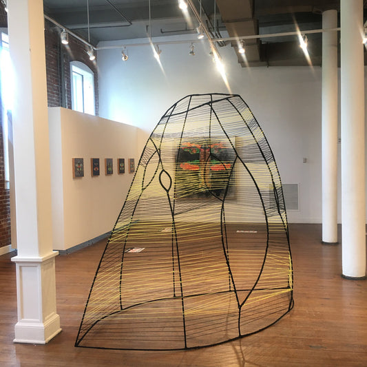 Cocoon, 2025, steel and yarn, 8 x 8 x 8 ft. / 96 x 96 x 96 in.