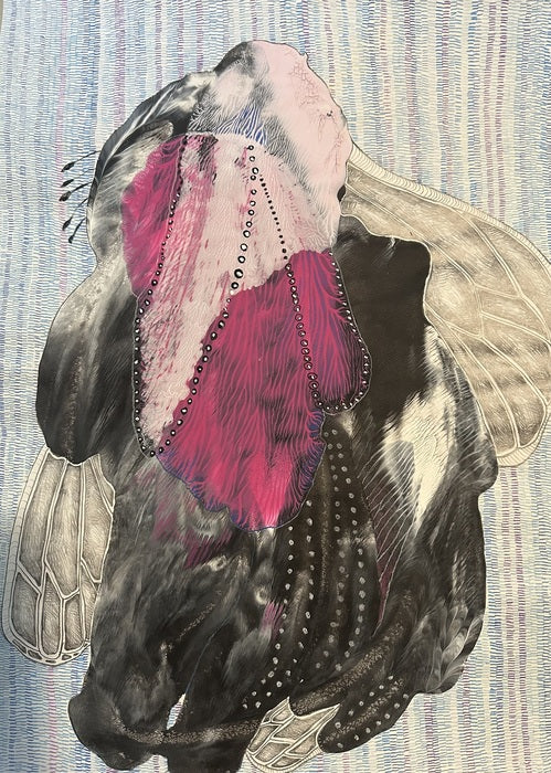Pink Wings, 2023, colored gouache and colored pencil, 24 x 18 in. / 60.96 x 45.72 cm.